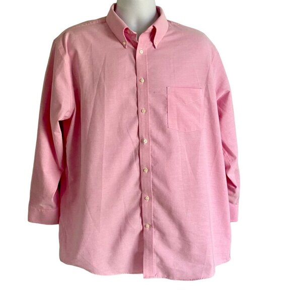 Stafford Travel Wrinkle Free Pink Oxford Long Sleeve Button Down Shirt Neck 17 - Picture 2 of 7